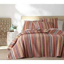 Levtex Home - Uluru Quilt Set - King Quilt   Two King Pillow Shams - Boho Stripe - Orange Teal Red Green Yellow Black White - Quilt (106x92in.) and Pillow Shams (36x20in. ) - Cotton