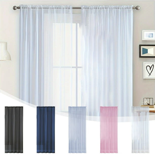 Cortinas de Gasa Transparente | Paneles de Poliéster Semitransparentes para Ventanas | Diseño de Bolsillo para Barra En Color Liso | 100 X 250 Cm (39 X 98 Pulgadas) | Negro, Blanco, Gris, Rosa y Azul