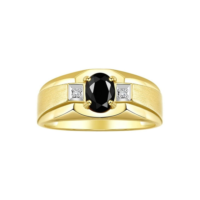 RYLOS Men's Rings 14K Yellow Gold Classic 7X5MM Oval Gemstone & Diamond Ring Onyx October Birthstone Rings For Men, Gold Rings Size 13
