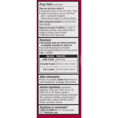 Pediacare Children's Long-acting Cough Cherry, Children's Cough and Congestion, 4-Ounce