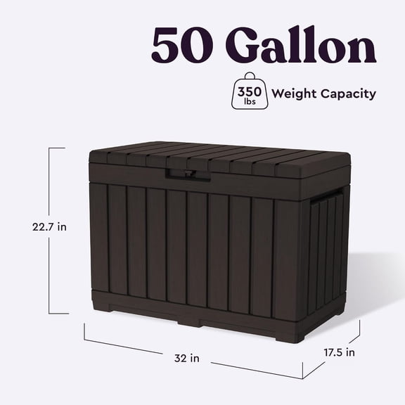 Kentwood 50 Gallon Resin Deck Box-Organization and Storage for Cushions, Throw Pillows and Garden Tools, Brown