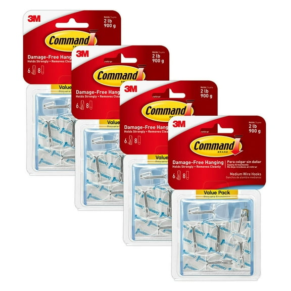 Command 17065CLR-6ES Wire Hook, 24 Hooks 4 Count