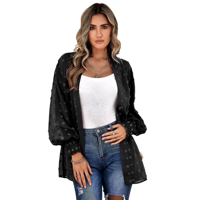 TRKIYQC Traje de baño para mujer, manga larga, puntos suizos, parte delantera abierta, gasa, cárdigan de playa TRKIYQC moda