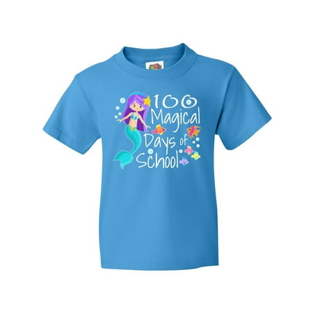Inktastic 100 Magical Days of School with Blue Mermaid and Fish Youth T-Shirt