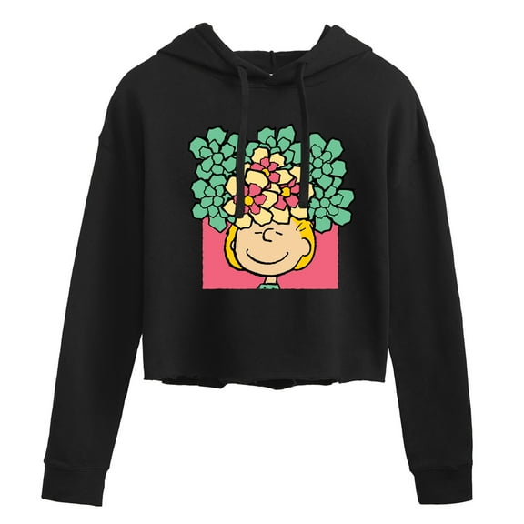 Peanuts - Sally Flowers - Juniors Cropped Pullover Hoodie