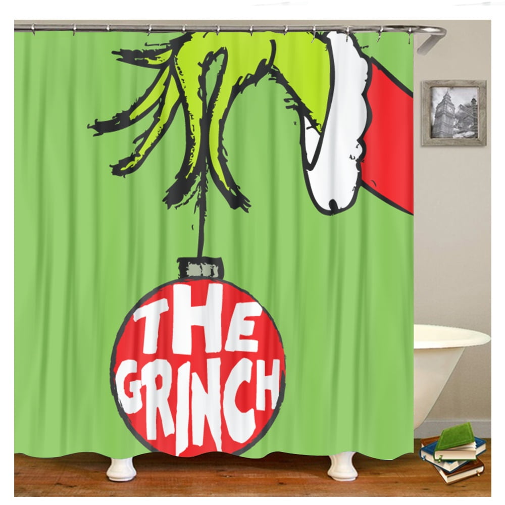 Grinch Style Printed Fabric Shower Curtain With Hook Exclusive