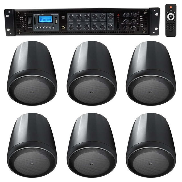 JBL Restaurant/Bar/Cafe Package w/ 6-Zone Amplifier+(6) Black Pendant Speakers