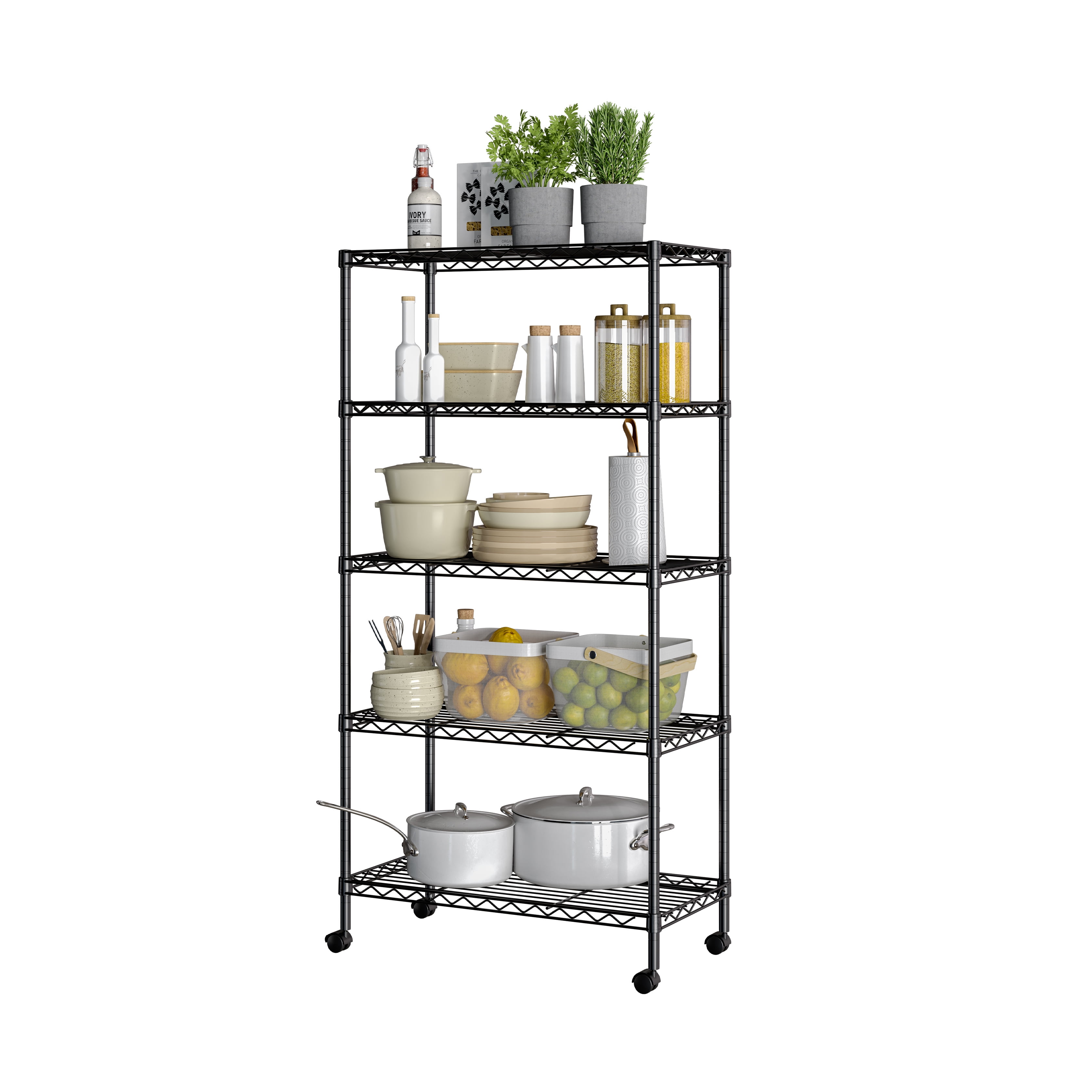 Seville Classics 5-Tier Steel Wire Mobile Shelving with