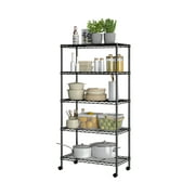 Seville Classics 5-Tier Steel Wire Shelving with Wheels, 30 W x 14 D x 60 H, Black