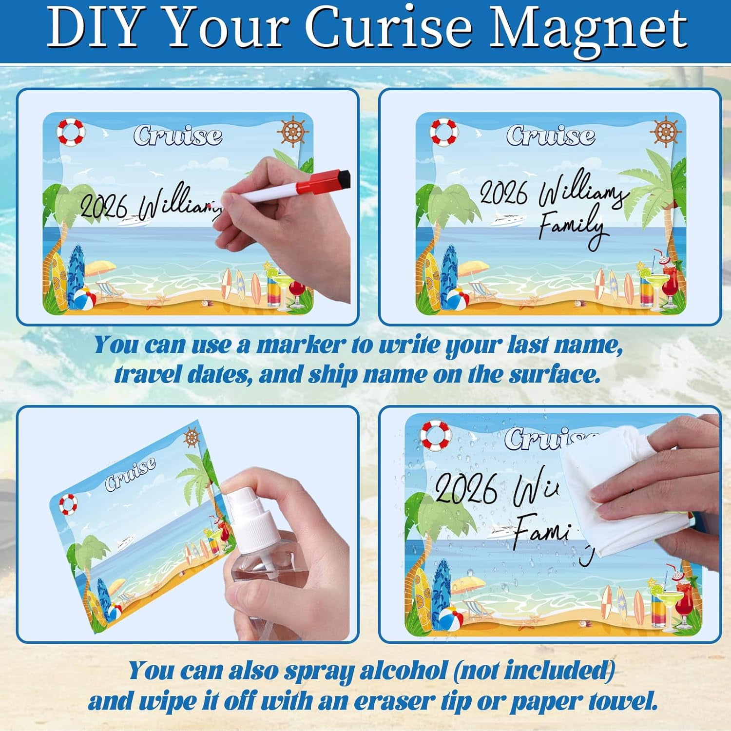 Large Cruise Door Decorations Magnetic - 12PCS Summer Beach Vacation Cruise Door Magnets with 3 Pens Funny Sea Navigation Cruise Ship Door Decoration Stickers for Carnival Cabin Stateroom