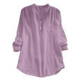 thumbnail image 3 of Loose Fit T-Shirts Women'S Pocket Solid Color V Neck Cotton Long Sleeved Loose Casual Shirt,Purple Women Blending Shirts 4XL, 3 of 3