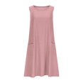 thumbnail image 5 of Uscallm Women Summer Plus Size Round Neck Sleeveless Boho Flowy A-Line Mini Casual Dresses Solid Basic Vacation Beach Swing Loose Sundresses, Wine M, 5 of 5