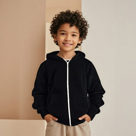 Hoodie Black Full Zip Up Hoodie Long Sleeve Pullover Tops Fall Clothes Child Girl Clothes 3-4 Years Boys Girls Fashion