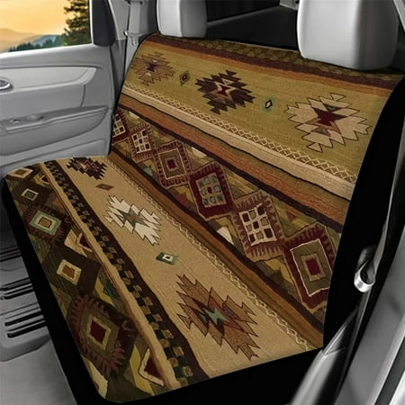 Binienty Southwestern Aztec Universal Rear Split Bench Seat Cover for Cars Truck SUV Western Tribal Geometric Stripe Back Seat Backrest Saddle Blanket Protector Set of 2