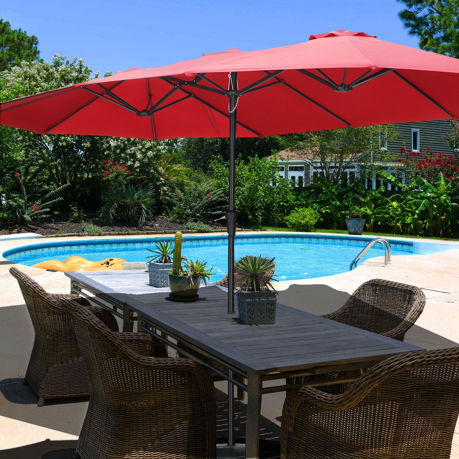 Wesfital 15ft Patio Market Umbrella Outdoor Table Double Sided Beach Umbrella Twin Rectangular Umbrellas Without Base Red Walmart Com Walmart Com
