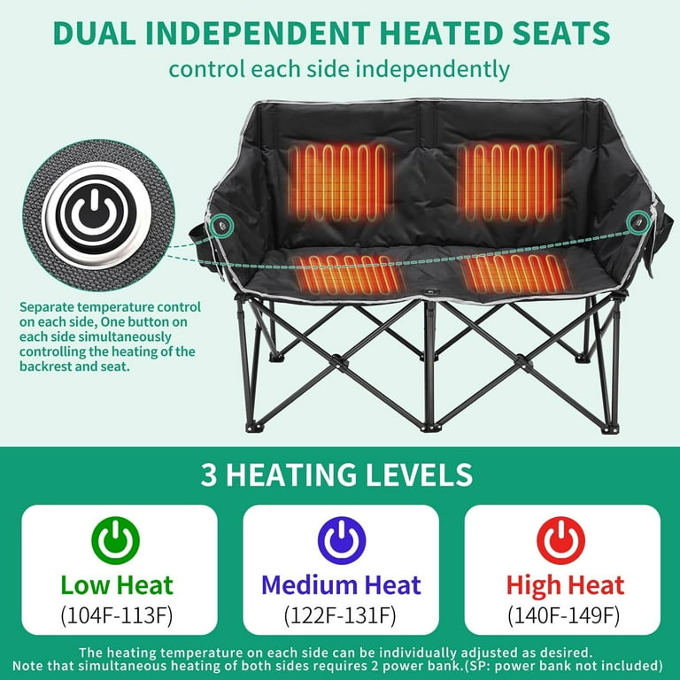 Slsy Oversized Heated Camping Chair Two Person Folding Loveseat Double Camping Chair Heavy Duty Heated Folding Chairs Moon Chair Lawn Chairs for