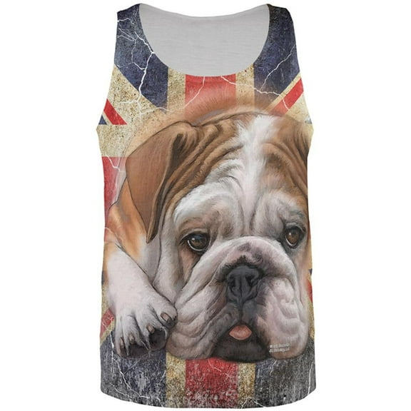 English Bulldog Union Jack Flag Live Forever All Over Mens Tank Top Multi MD