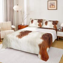 Manfei Cow Hide Print Bed Sheets,Rustic Farmhouse Cabin King Sheets,Beige Brown Cattle Hide Sheet Set For Adults,Microfiber Bedroom Decor,4-Piece