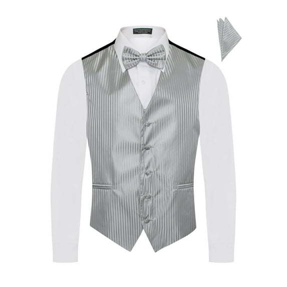 Men's Premium Vertical Lines Tone on Tone Stripes Vest - NeckTie – Bow Tie - Pocket Square 4 Piece Set for Suits & Tuxedos-Many Colors