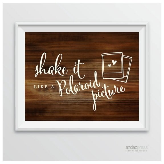 Koyal Wholesale Shake It Like A Polaroid Picture Rustic Wood Wedding Party Sign, 8.5 x 11 Inch