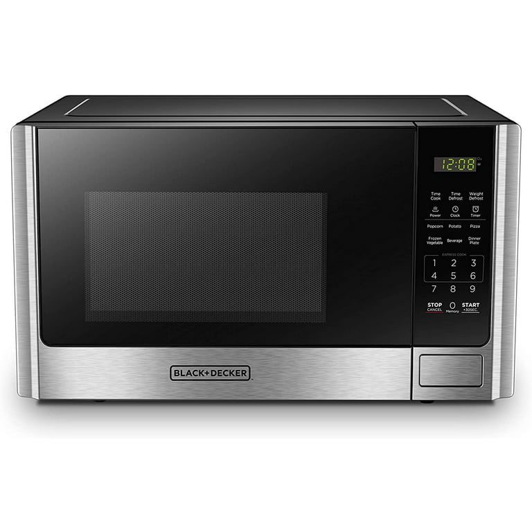 Black+decker Digital Microwave Oven with Turntable Push-Button Door Child Safety Lock Stainless Steel 0.9 CU.FT