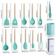 thumbnail image 2 of 12 Piece Silicone Cooking Utensils Set Non-Stick Cutlery Set Food Grade Silicone Kitchenware Wooden Handle Baking Tools Baking Cooking Small Cookware Set for Apartment, Home (Light green), 2 of 8