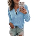thumbnail image 1 of Blusa de manga larga con cuello en V y botones de bolsillo, color puro, informal, top de moda para mujer, 1 of 4