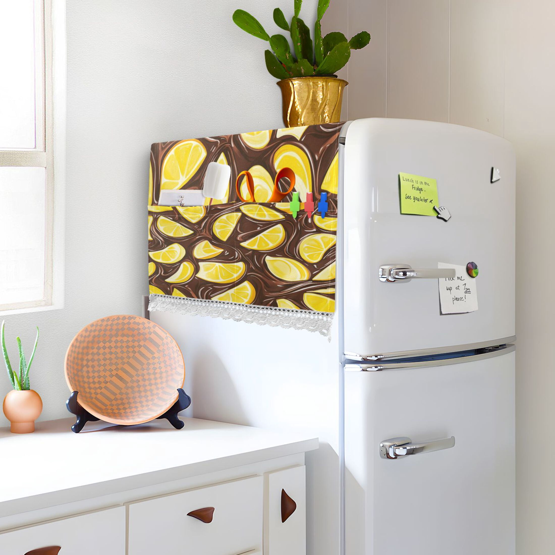 Lemon Chocolate PatternWasher and Dryer Covers Dust-Proof and Oil Resistant Fridge Cover with 4 Storage Pockets Washing Machine Top Cover for Laundry Kitchen Home 51.2 x 22 In