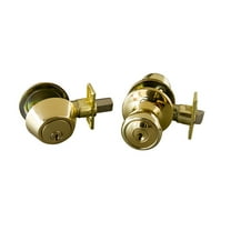 Design House Terrace 6-Way Universal Entry Door Knob and Single Cylinder Deadbolt, Polished Brass