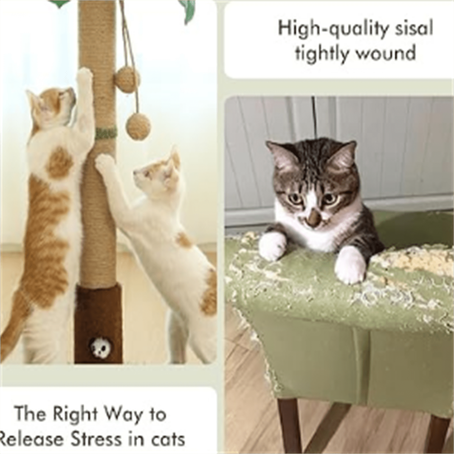 Cat Scratching Post 35'' Tall Cat Scratcher Tree Tower Scratching Posts for Indoor Cats with Cat Toy Mouse Hole and Interactive Wooden Ball for Kittens Adults Cats
