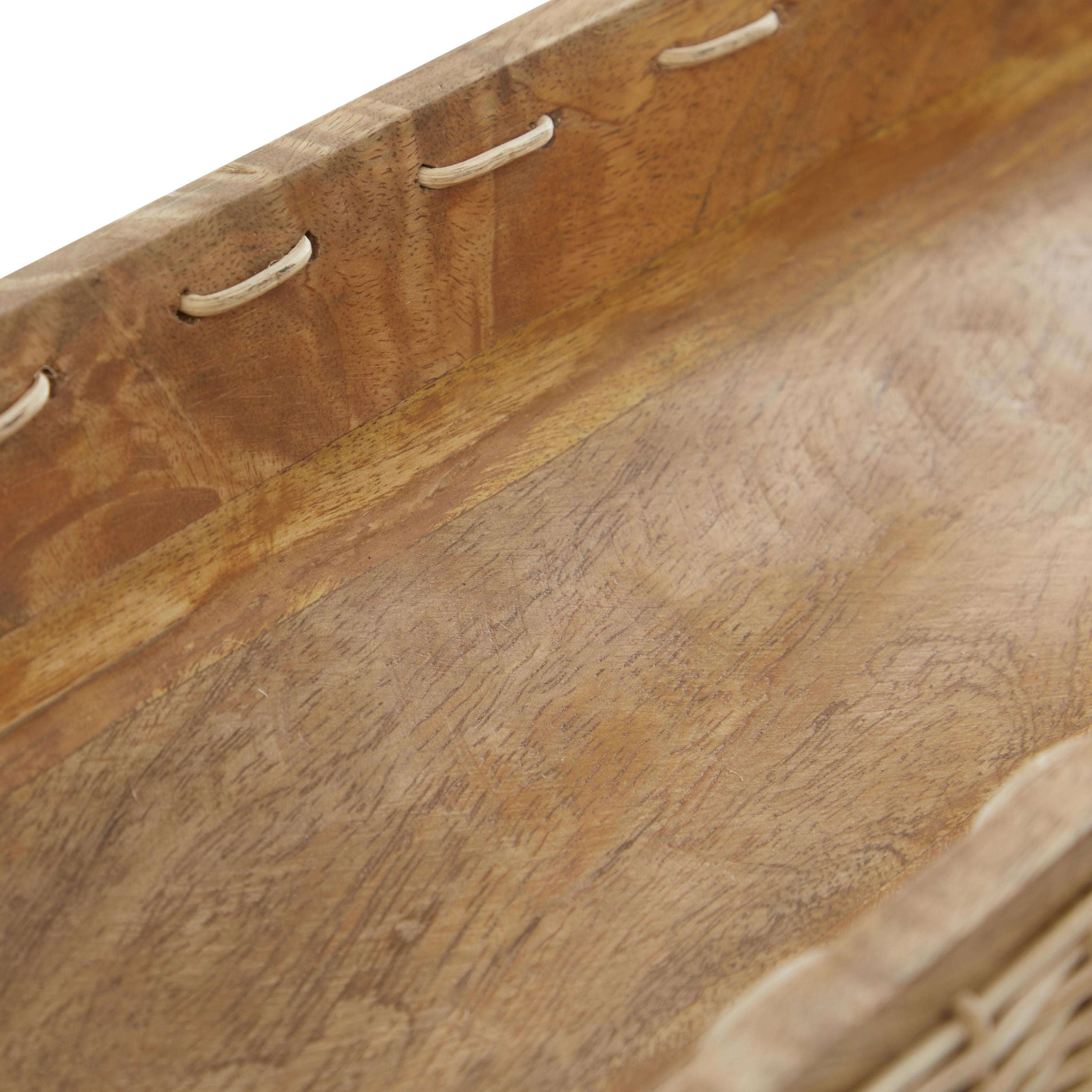 DecMode 24" x 8" Brown Mango Wood Handmade Nesting Tray with Hand Woven Seagrass Accents, 1-Piece