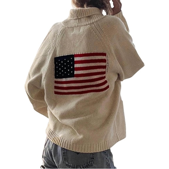 MSJUHEG Women American Flag Cardigan Sweaters Long Sleeve Outwear Chunky Fall Fashion Knit Sweater Comfy Cardigan Casual Cardigan Open Front Sweater Fall Fashion Clothes Beige L