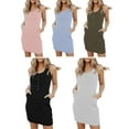 thumbnail image 4 of Yuemengxuan Woman Solid Color Round Neck Sleeveless Dress with Pockets and Buttons, 4 of 5