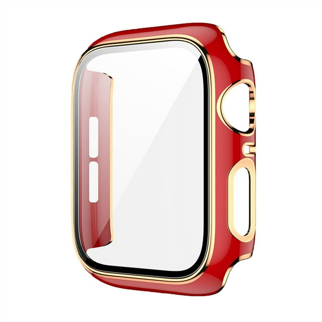 Glass+Cover for Apple Watch Case 45mm 41mm iWatch Case Bumper+Screen Protector Apple Watch Series 7 -red rose