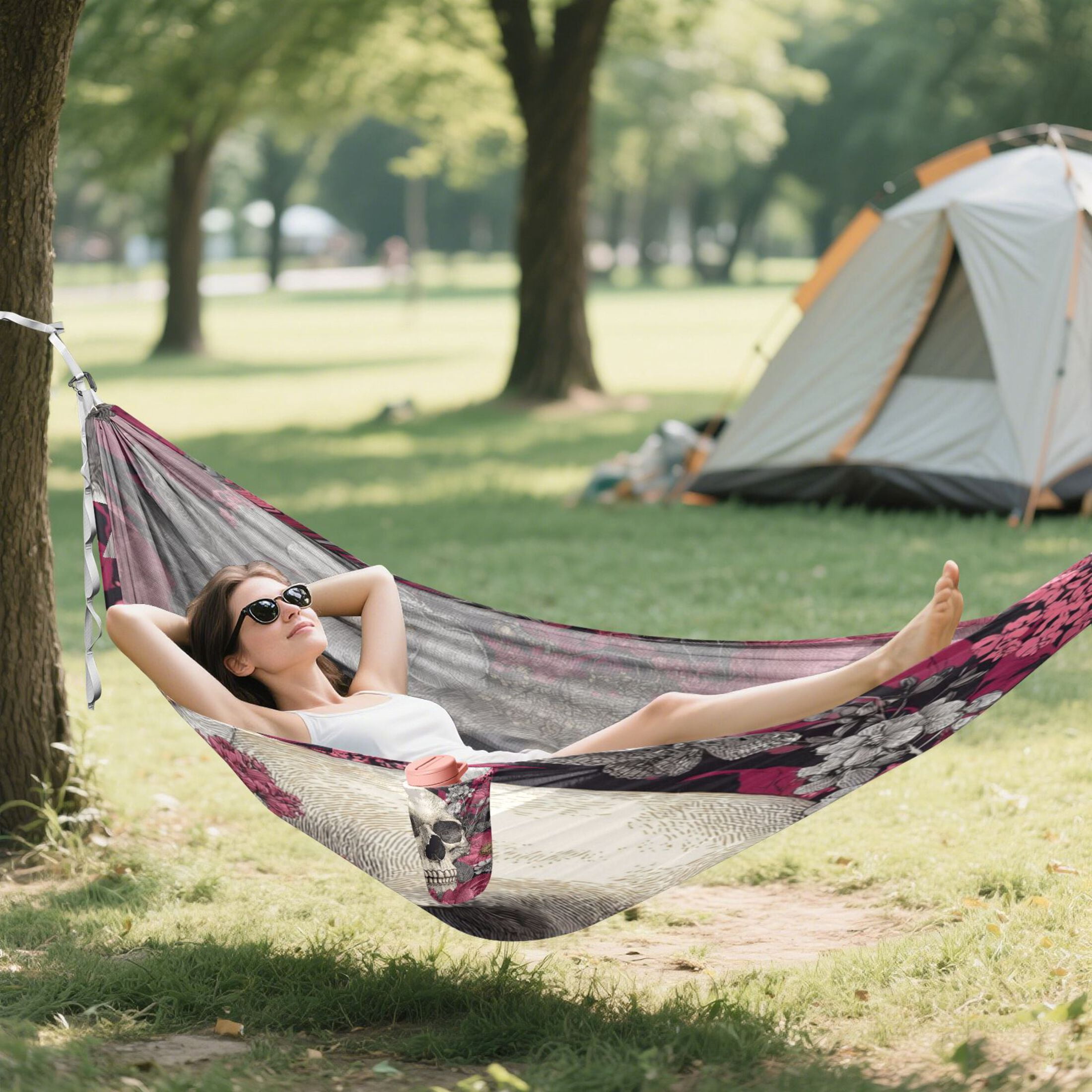 Hanging Hammock Portable Travel Camping For Outdooor Beach Camping Hiking Elegant Skull Design
