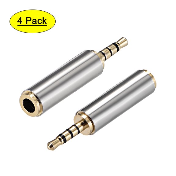 2.5mm Stereo 4 Pole Male to 3.5mm Female Connector Audio Video Adapter Coupler Zinc Alloy 4 Pcs