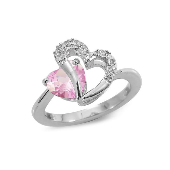 Gem & Harmony Lab-Created Pink & White Sapphire Heart Ring in Sterling Silver for Women