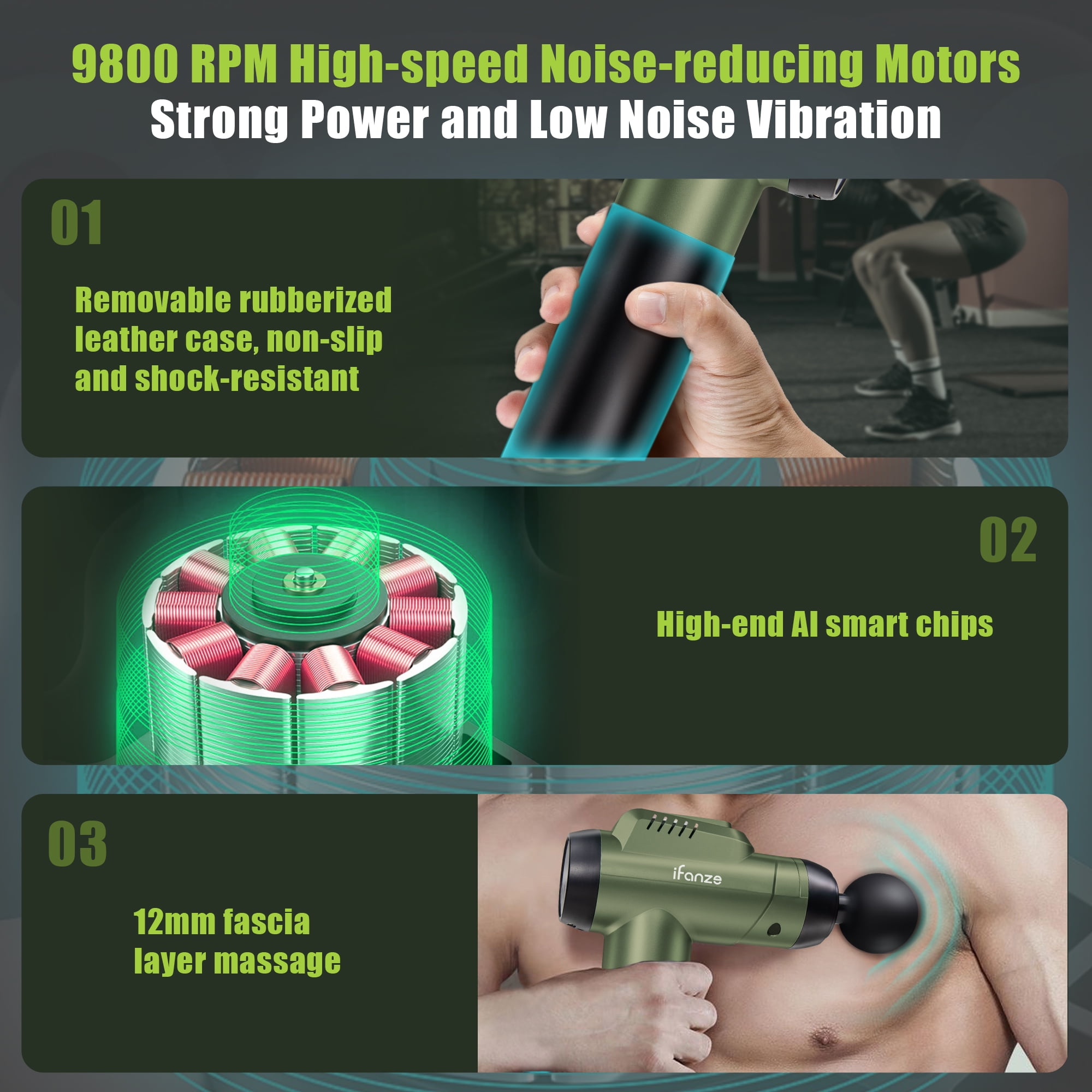 iFanze Deep Tissue Massage Gun, 99 Speeds with 8 Attachments