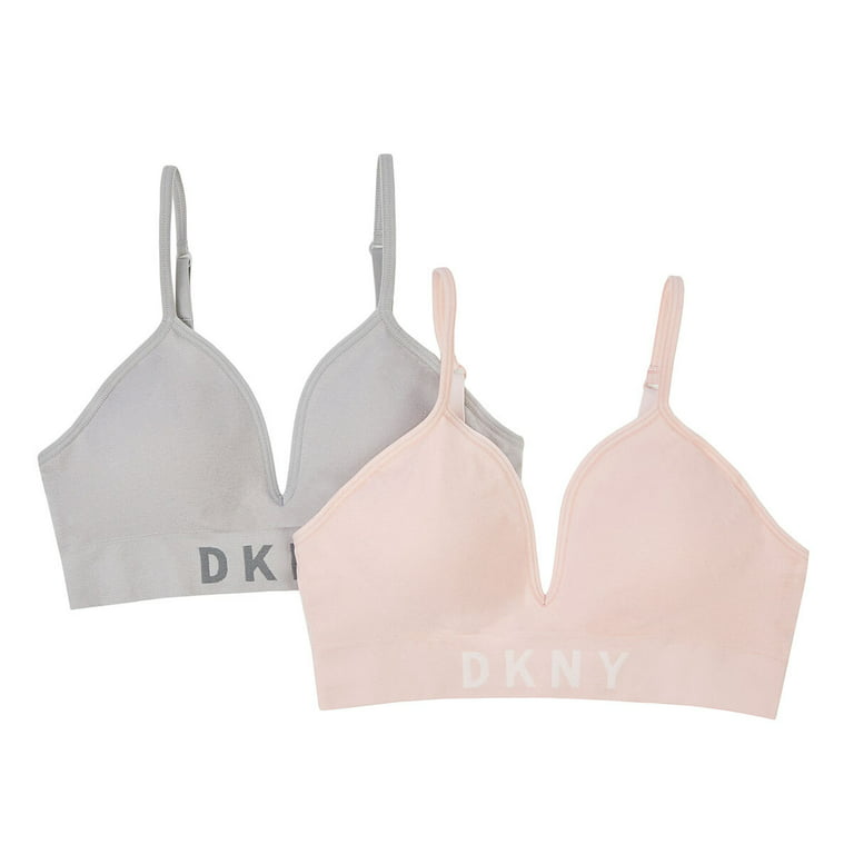 DKNY Women's Energy Seamless Bralette Everyday Comfort - 2 Pack Bra Grey  Pink S