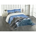 thumbnail image 3 of Landscape Bedspread, Marine Themed Photo with Lighthouse on Rocks and Wavy Sea Calm Sky Panorama, Decorative Quilted 3 Piece Coverlet Set with 2 Pillow Shams, Queen Size, Blue Brown, by Ambesonne, 3 of 5