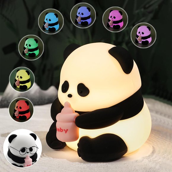 MYKOMI Panda Veilleuse, Lampes Mignonnes Moelleuses, 7 Couleurs Changeantes, Lampe Led Dimmable Panda - Bébé Huahua, Cadeaux Mignons Panda, Décoration de Dortoir Universitaire, Lampe de Chevet Rechargeable pour Enfants, Cadeau Garçons Filles