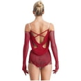 thumbnail image 3 of TSSOE Women's Ruched Latin Dance Outfit Tassel Samba Rumba Salsa Jazz Dance Bodysuit Top with Gloves Red XXL, 3 of 7