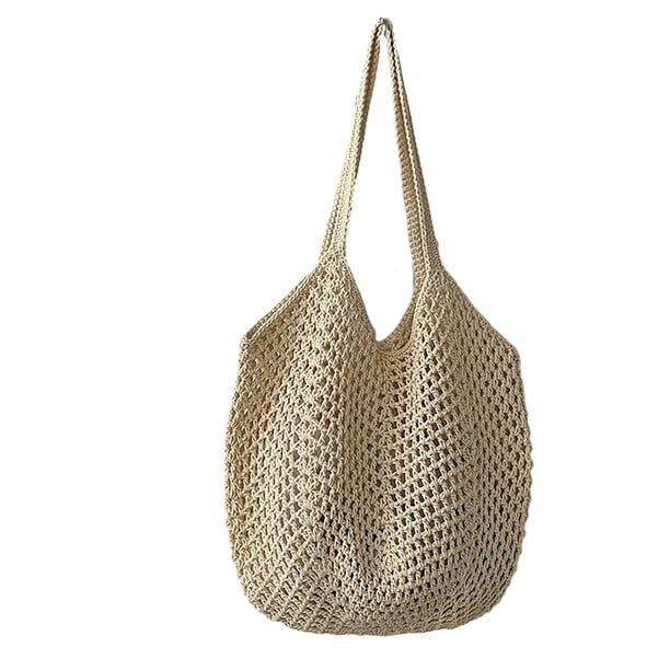 Bolso de paja tejido hueco de gran capacidad, bolso de mano elegante de un solo hombro para viajes, playa y compras.