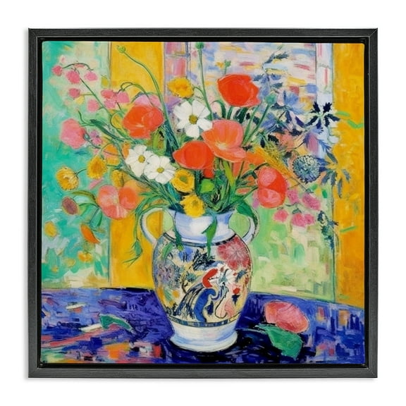 Stupell Industries Bold Bouquet Impression Plants & Flowers Painting Black Floater Framed Canvas Art Print Wall Art, 18 x 18