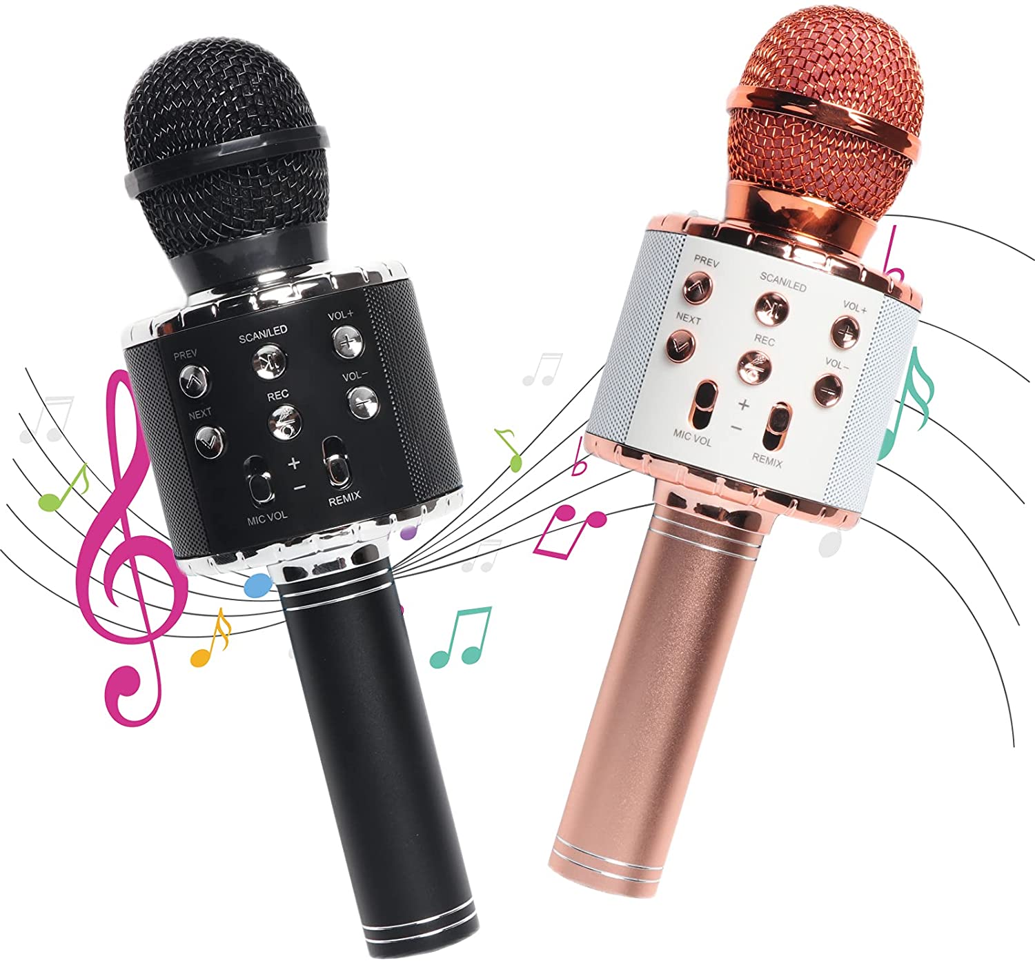 Pack Karaoke Microphone for Kids,Bluetooth Wireless Microphone with LED  Lights,Portable Handheld Karaoke Mic Speaker Machine for Girls Boys  Adults(Black and Rose Pink) Black and Rose Pink Walmart Canada