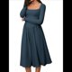 thumbnail image 4 of Vestido Midi Informal de Larga con Cuello Cuadrado para Mujer, Moda de y Otoño Verde Pavo Real M, 4 of 10