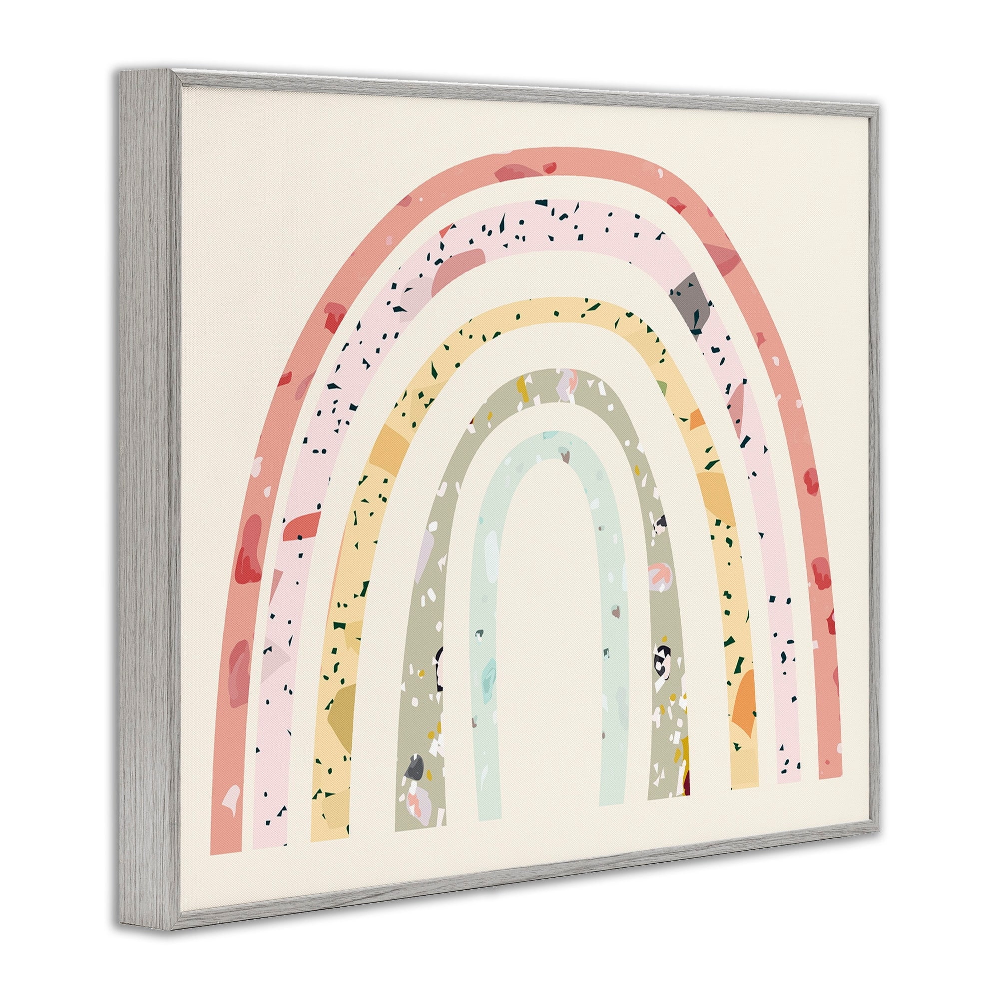 Stupell Industries Children's Abstract Pattern Striped Rainbow over Beige Graphic Art Gray Framed Art Print Wall Art, 30x24, by Daphne Polselli