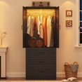 thumbnail image 3 of Blotout 75" Rustic Farmhouse Wardrobe Closet with 3 Drawers & LED Sensor Light, 2 Doors Wood Armoire Clothing Storage Cabinet with Hanging Rail for Bedroom Living Room, 3 of 6