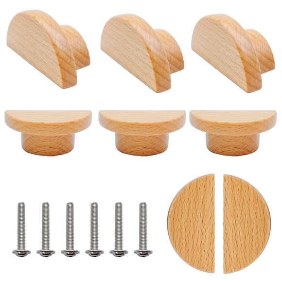 Pomos de tocador de madera Bmgop, 6 unidades, 5 cm, madera de haya en forma de media luna