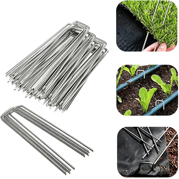 TELOLY 12 Pack Sturdy Garden Landscape Staples,6" Galvanized Steel Sod Pins Anti-Rust Stakes for Weed Barrier,Christmas Decorations and Landscaping Fabric.
